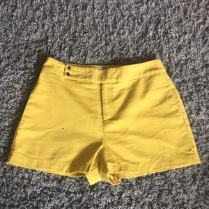 High waisted mustard linen shorts